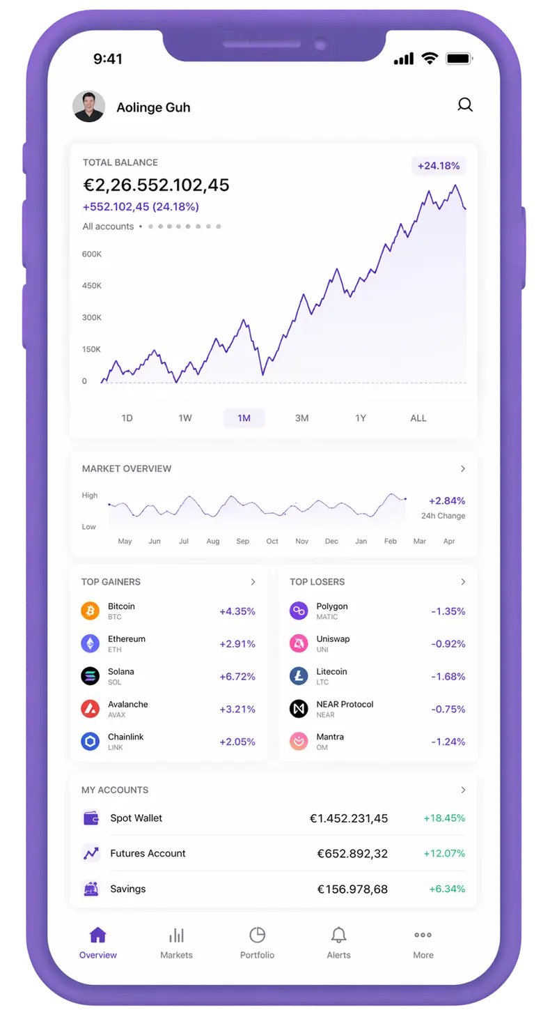 Mobile portfolio screen showing tracked holdings